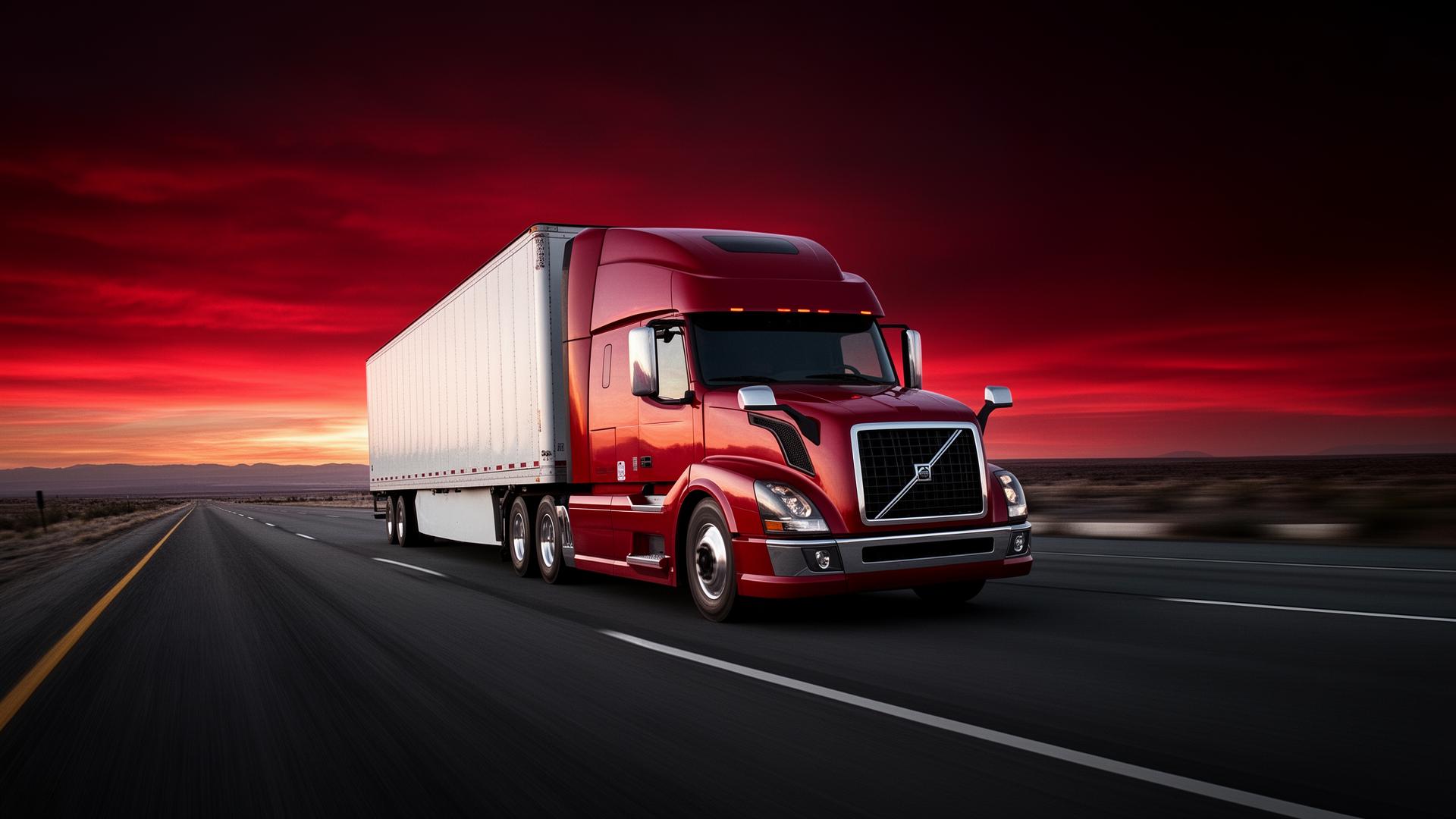 Trilogy Trucking semi on highway at sunset